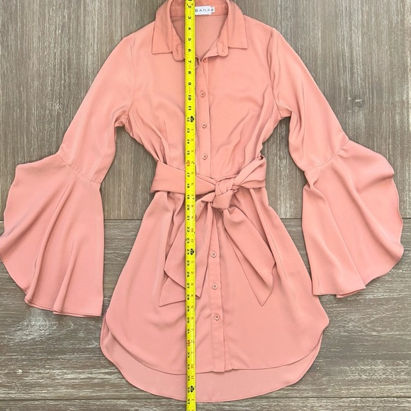 Kabana Tunic Mini Dress S Bell Sleeve Tie Waist Boho Chic Flattering Fit - Picture 12 of 13